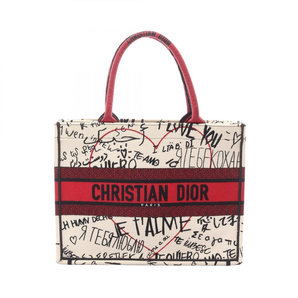 Christian Dior BOOK TOTE Bag Canvas White Red Black